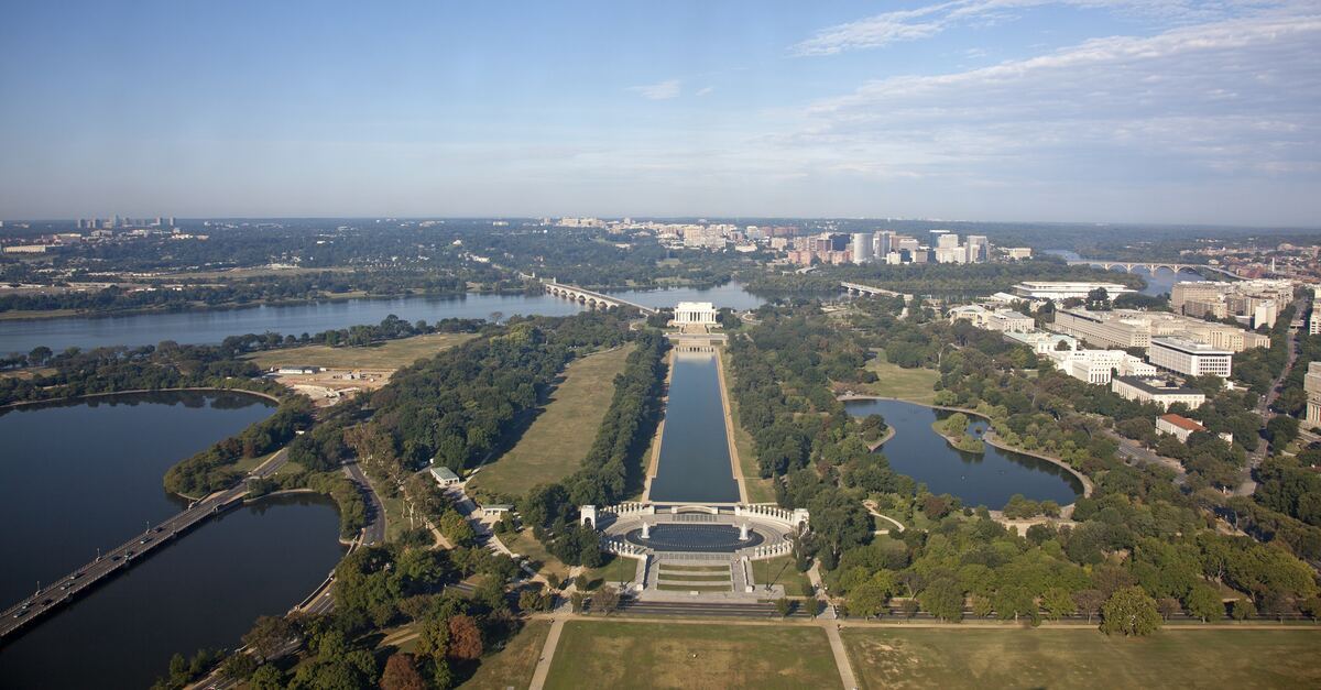 The National Mall in Washington, seen from above the Washington Monument